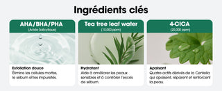 Infographie ingrédients SOME BY MI Miracle Cream - AHA BHA PHA, eau de tea tree et complexe 4-CICA