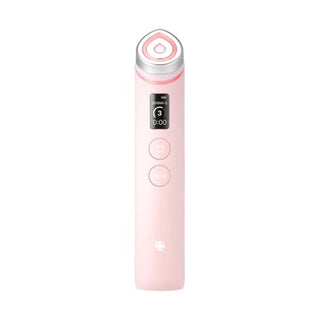 Appareil visage MEDICUBE Booster Pro X2 rose vu de face, écran OLED mode DERMA-S et tête LED rose