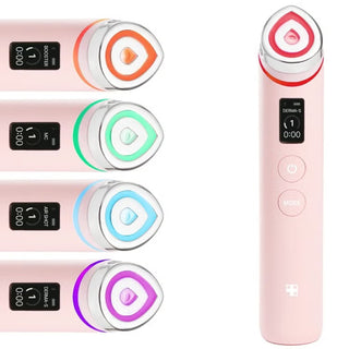 Booster Pro X2 rose MEDICUBE et ses modes Booster, MC, Air Shot et Derma Shot avec LED orange, verte, bleue et violette