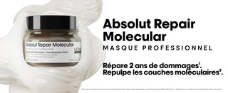 Pot L'Oreal Professionnel Absolut Repair Molecular avec texte reparation moleculaire et texture blanche