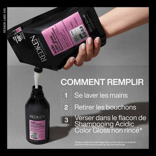 Instructions de remplissage en 3 etapes pour la recharge Redken Acidic Color Gloss 500ml