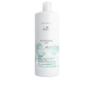 Wella Nutricurls Waves Shampoo - grand flacon blanc 1000ml avec motifs vagues turquoise