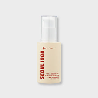 Flacon beige KSECRET Seoul 1988 Retinal Liposome 2% Serum vu de face sur fond gris clair