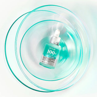Anua PDRN Hyaluronic Acid Ampoule Serum - flacon dans bols en verre turquoise superposes vue dessus