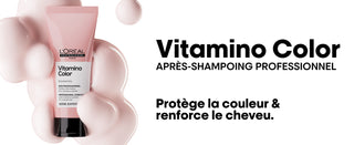 Tube rose L'OREAL PROFESSIONNEL Vitamino Color apres-shampoing sur fond de texture rose - 200ml