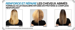 Trois resultats avant-apres REDKEN Extreme sur cheveux lisses, boucles et longs - reparation visible