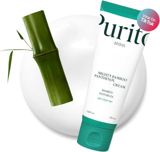 Tube PURITO Mighty Bamboo Panthenol Cream avec tige de bambou vert et badge Viral On TikTok