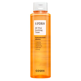 COSRX 5 PDRN B5 Vital Soothing Toner - flacon orange transparent 280ml sur fond blanc