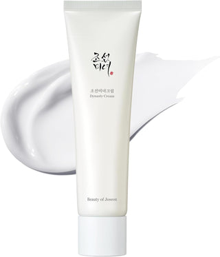 Beauty of Joseon Dynasty Cream - tube blanc avec calligraphie coreenne et texture creme en arriere-plan