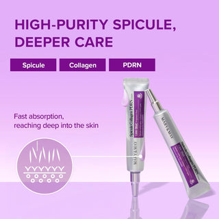 Deux tubes argentés Spicule Collagen PDRN Cream MARY&MAY avec goutte de texture - absorption rapide