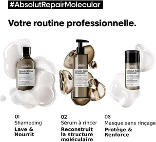 Routine trois etapes L'Oreal Professionnel Absolut Repair Molecular - shampoing, serum et masque