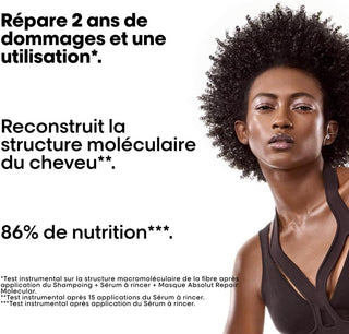 Femme aux cheveux afro avec resultats L'Oreal Professionnel Absolut Repair Molecular - 86% de nutrition