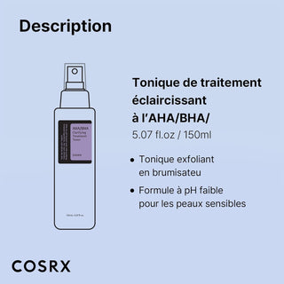 COSRX AHA BHA Toner - infographie description tonique exfoliant en brumisateur pH faible