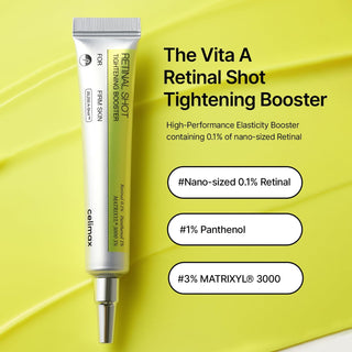 Celimax Vita-A Retinal Booster - tube argente sur fond jaune avec actifs retinal panthenol Matrixyl
