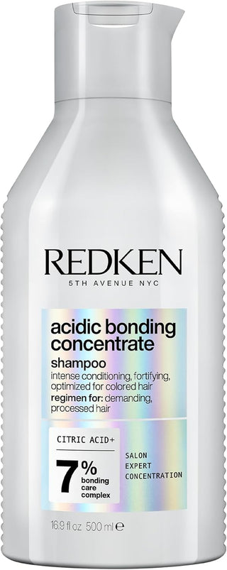 Flacon blanc Redken Acidic Bonding Concentrate Shampoo 500ml avec etiquette holographique 7% bonding complex