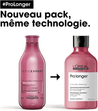 Ancien et nouveau packaging L'OREAL PROFESSIONNEL Pro Longer - evolution du flacon shampoing