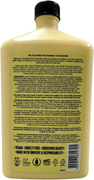 Dos du flacon Lola Cosmetics Meu Cacho Minha Vida avec liste ingredients et mode d'emploi