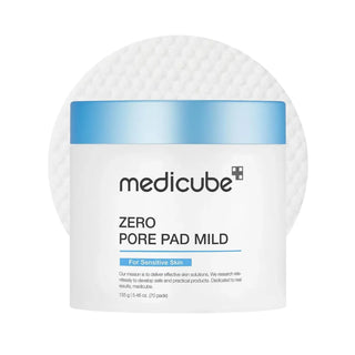 Pot Medicube Zero Pore Pad Mild avec pad exfoliant rond texture gaufree visible en arriere-plan