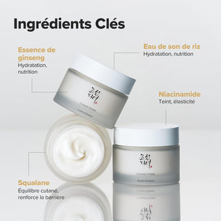 Beauty of Joseon Dynasty Cream - pots ouverts montrant texture et actifs ginseng riz niacinamide squalane