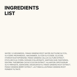 Beauty of Joseon Ginseng Essence Water - liste complete des ingredients sur fond beige clair