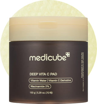 Pot ferme Medicube Deep Vita C Pad avec mentions Vitamin Water, Vitamin C Derivative et Niacinamide 2%
