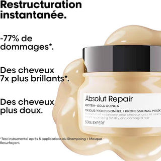Pot L'Oreal Professionnel Absolut Repair Golden sur texture creme doree avec resultats -77% dommages