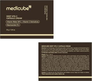 Packaging Medicube Deep Vita C Capsule Cream boite brune face et dos avec liste INCI