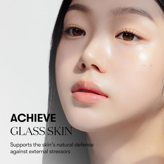 Visage femme au teint lumineux glass skin illustrant le resultat de VT Cosmetics TX-Toning Essence 1000 Shot