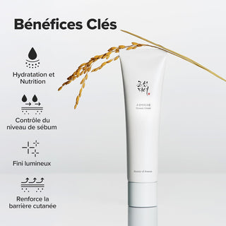 Beauty of Joseon Dynasty Cream - tube avec epi de riz et icones benefices hydratation fini lumineux