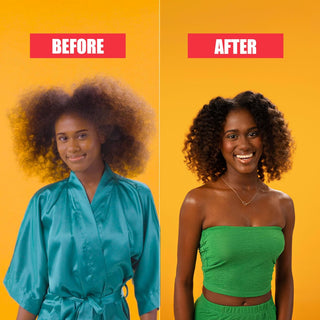 Avant-apres cheveux boucles avec le conditionneur Lola Cosmetics Meu Cacho Minha Vida
