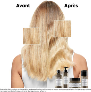 Avant-apres cheveux blonds repares avec la gamme L'Oreal Professionnel Absolut Repair Molecular
