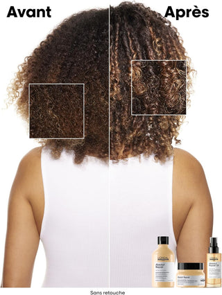 Comparaison cheveux boucles avant et apres traitement L'Oreal Professionnel Absolut Repair Golden Masque 500ml