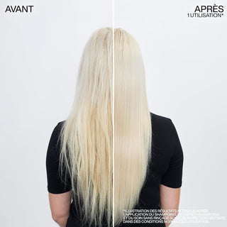 Avant-apres cheveux blonds longs - lisses et disciplinnes apres une utilisation Redken Acidic Bonding Concentrate