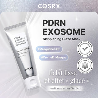 Tube COSRX PDRN Exosome Skinplaning Glaze Mask, masque peel-off crème cliniquement prouvé et hypoallergénique