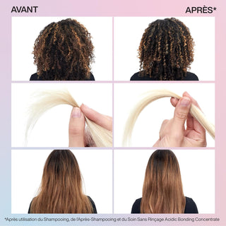 Redken Acidic Bonding Concentrate - avant/apres sur cheveux boucles, blonds et chatains montrant brillance et definition