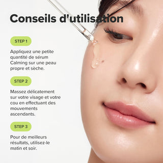 Beauty of Joseon Calming Serum application visage avec compte-gouttes, conseils utilisation en trois etapes