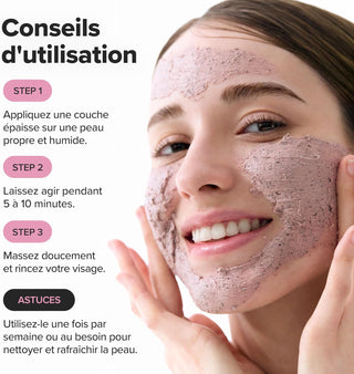 Conseils d'utilisation en 3 étapes du masque haricot rouge Beauty of Joseon appliqué sur le visage souriant