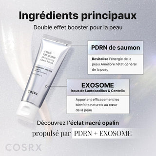 Infographie ingrédients clés masque COSRX PDRN Exosome - PDRN de saumon et exosomes Lactobacillus et Centella