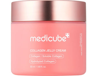 Pot rose Medicube Collagen Jelly Cream 50 ml avec couvercle rose gold et triple complexe collagene