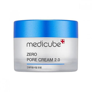 Pot Medicube Zero Pore Cream 2.0 avec couvercle bleu metallise, vue de face sur fond blanc