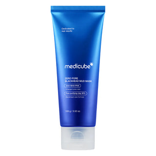 Tube bleu Medicube Zero Pore Blackhead Mud Mask 100 g avec mentions AHA BHA PHA sur fond blanc