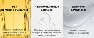 COSRX Snail 96 Mucin Essence - ingredients cles mucine, acide hyaluronique, betaine, allantoine et panthenol