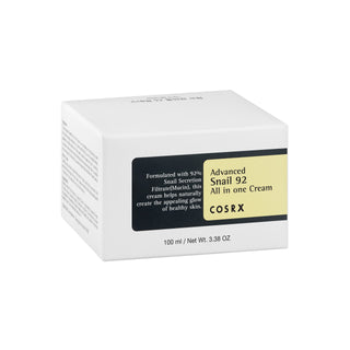 COSRX Snail 92 All In One Cream - boite carton blanche vue laterale avec liste ingredients