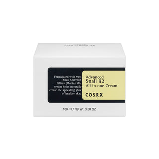 COSRX Snail 92 All In One Cream - boite blanche avec etiquette noire et jaune, 100 ml
