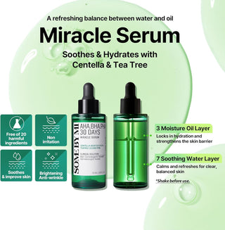 SOME BY MI Miracle Serum biphase avec ses deux flacons montrant les couches huile et eau a la centella