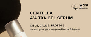 Bannière Haruharu Wonder Centella 4% TXA Gel Serum - cible, calme, protège - labels Vegan et PETA