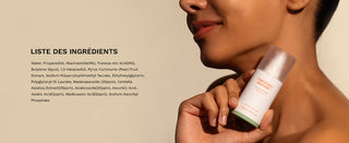 Liste des ingrédients du Haruharu Wonder Centella 4% TXA Gel Serum avec femme tenant le flacon