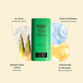 Ingrédients clés du Haruharu Wonder Black Bamboo Sun Shield - bambou, ectoïne, niacinamide, adénosine