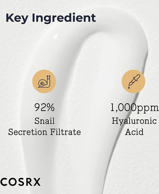 COSRX Snail 92 Cream - infographie ingredients cles 92% mucine escargot et acide hyaluronique
