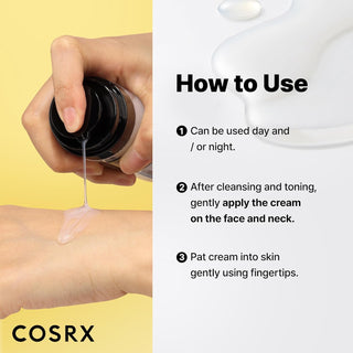 Mode d'emploi COSRX Advanced Snail Radiance Dual Essence en 3 etapes avec demonstration texture sur la main